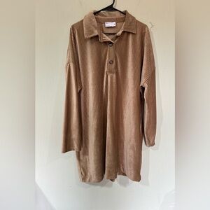 asos design brown soft ribbed quarter button long sleeve knee length dress 12